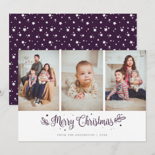 Lila Sterne Kalligrafie Weihnachten 3 Fotokarten