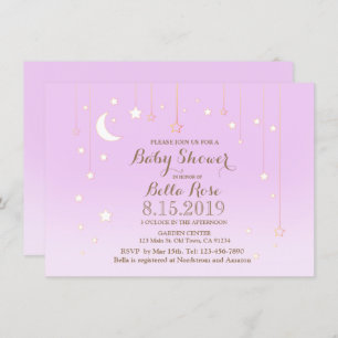 Lila-Sterne-Mond-Baby-Dusche Einladung