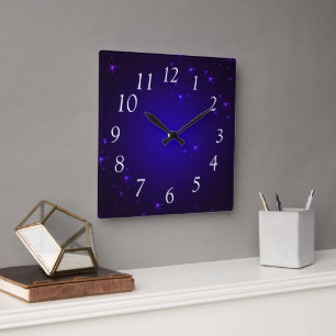 Lila Sterne Quadratische Wanduhr