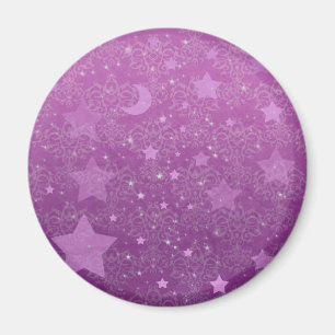 Lila Sterne und Monde Magnet