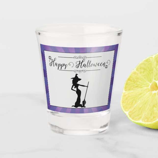 Lila Sternexplosion Hexe Halloween Schnapsglas (Vorderseite)