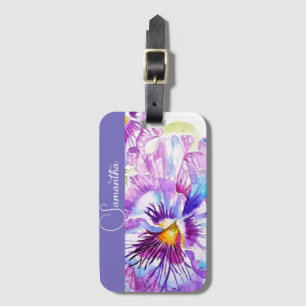 Lila Stiefmütterchen Aquarell Blumen Mädchen Name Gepäckanhänger