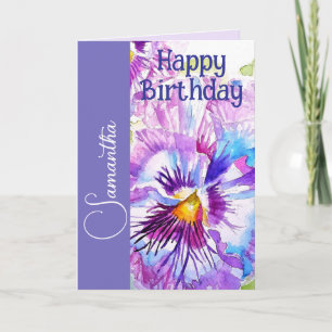 Lila Stiefmütterchen Aquarell Blumen Mädchen Name Karte
