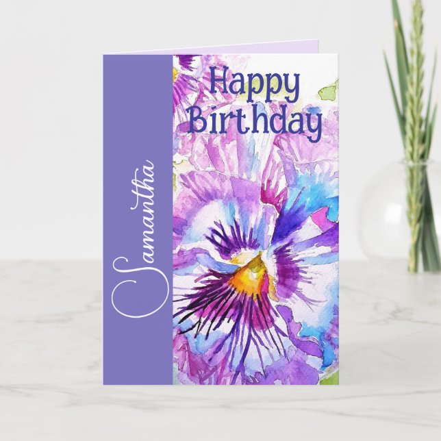 Lila Stiefmütterchen Aquarell Blumen Mädchen Name  Karte (Vorderseite)