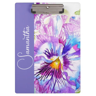 Lila Stiefmütterchen Aquarell Blumen Mädchen Name Klemmbrett