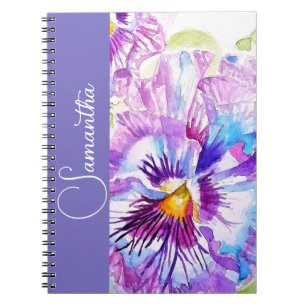 Lila Stiefmütterchen Aquarell Blumen Mädchen Name  Notizblock