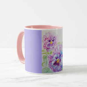 Lila Stiefmütterchen Aquarellmalerei Tasse pink