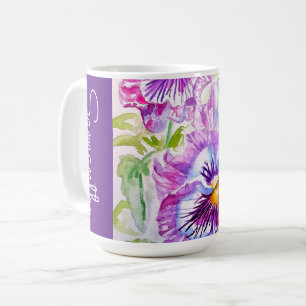 Lila Stiefmütterchen-Blumen-Aquarell-Frauenname St Kaffeetasse