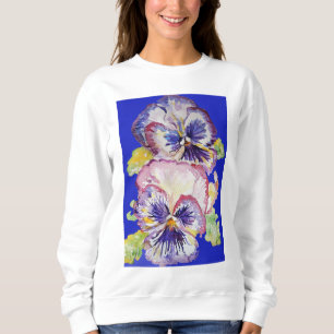 Lila Stiefmütterchen-Blumen-Wasserfarben-Kunst-Blu Sweatshirt