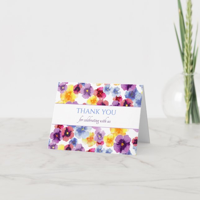 Lila Stiefmütterchen Boho Aquarell Brautparty Dankeskarte (Vorderseite)