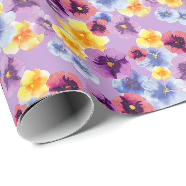 Lila Stiefmütterchen Elegante Aquarell Boho Violet Geschenkpapier (Rolleneckpunkt)