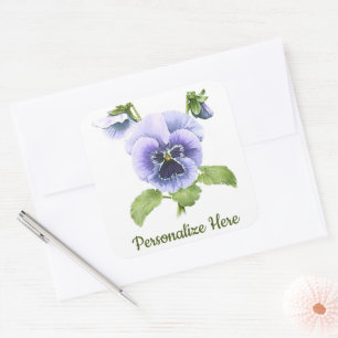 Lila Stiefmütterchen Florale Botanische Kunst Quadratischer Aufkleber