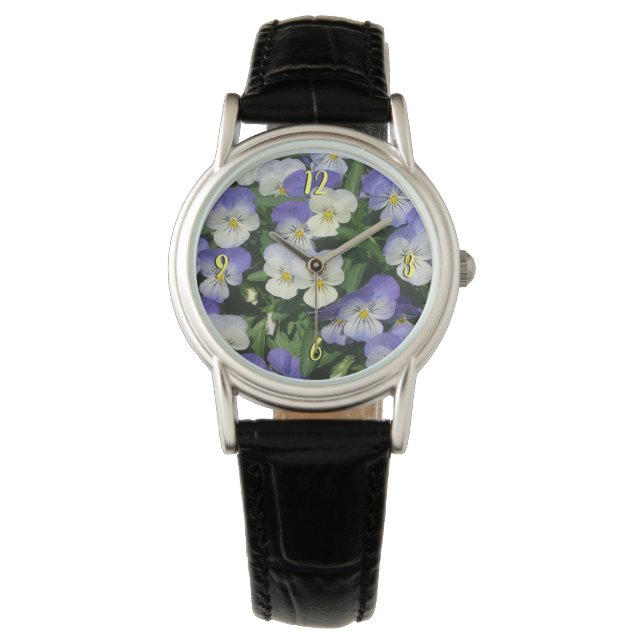 Lila Stiefmütterchen Garten Blumen Armbanduhr (Vorderseite)
