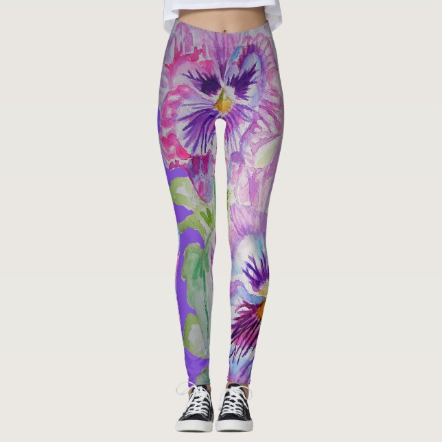 Lila Stiefmütterchen große Stiefmütterchen Legging Leggings (Vorderseite)