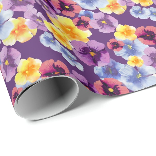 Lila Stiefmütterchen handillustriert Boho-Blumenmu Geschenkpapier (Rolleneckpunkt)