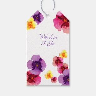 Lila Stiefmütterchen handillustrierte Frühlingsblu Geschenkanhänger
