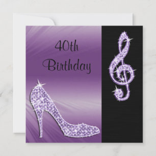 Lila Stiletto & Violinschlüssel 40. Geburtstag Einladung