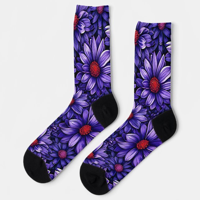Lila stilisierte Blume Socken (Linkes Detail)