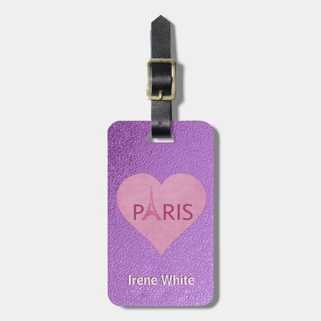 Lila stilvolles Herz Eiffel-Turm-| Paris für sie Gepäckanhänger (Vorderseite vertikal)