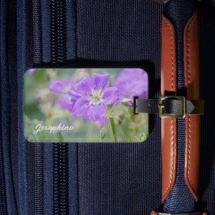 Lila Storchschnabel-Wildblumenfoto mit benutzerdef Gepäckanhänger