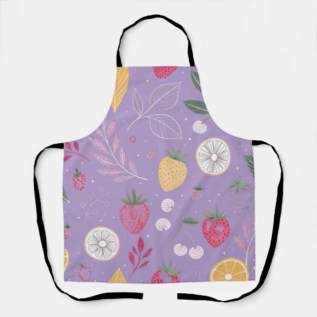 "Lila Strawberry Citrus Floral Schürze (Vorderseite)