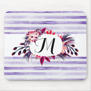 Lila Streifen, Blumenrahmen Mousepad