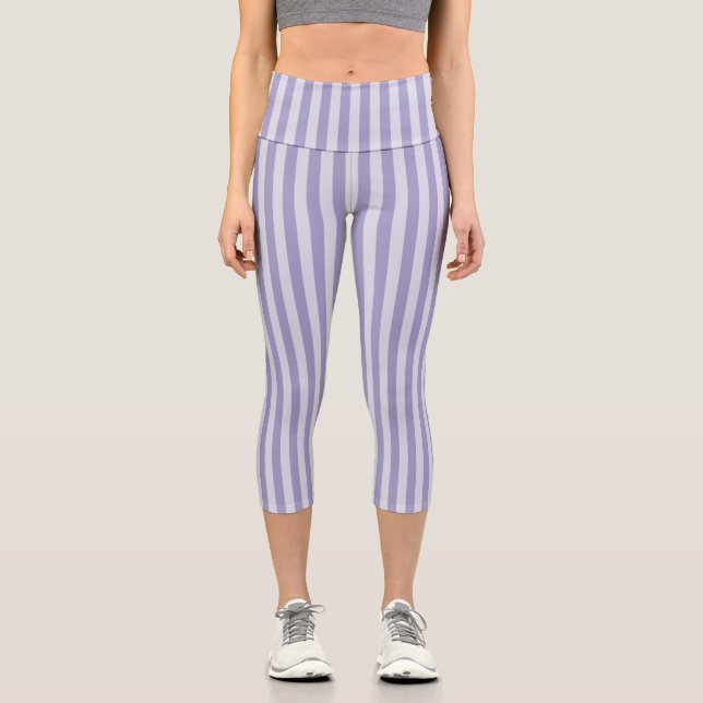 Lila Streifen Capri Leggings (Vorderseite)