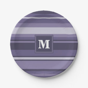 Lila Streifen für Monogramm-Härte Pappteller