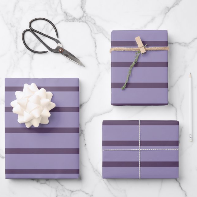 Lila Streifen Geschenkpapier Set (Vorderseite)