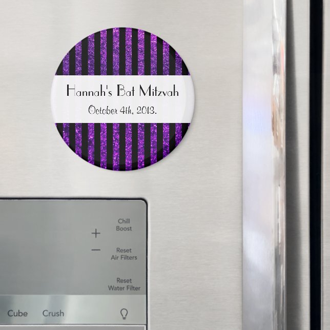 Lila Streifen, Glitzer Streifen, Bat Mitzvah Magnet (In Situ (Kühlschrank))