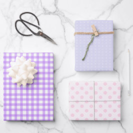 Lila Streifen Lila- und rosa Polka-Dots-Muster Geschenkpapier Set