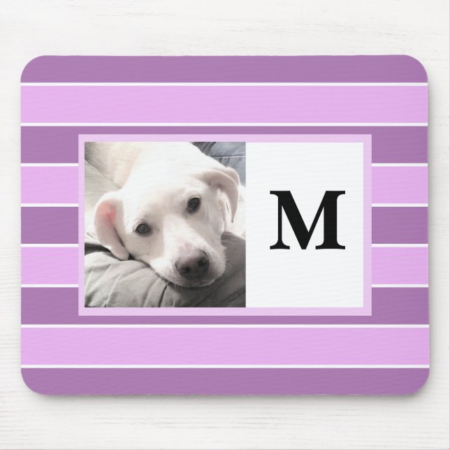 Lila Streifen Maßgeschneiderter Initial-Ein-Foto-N Mousepad (Vorne)