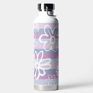 Lila Streifen mit Blumen Trinkflasche