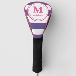Lila Streifen   personalisiertes NAMENSmonogramm Golf Headcover