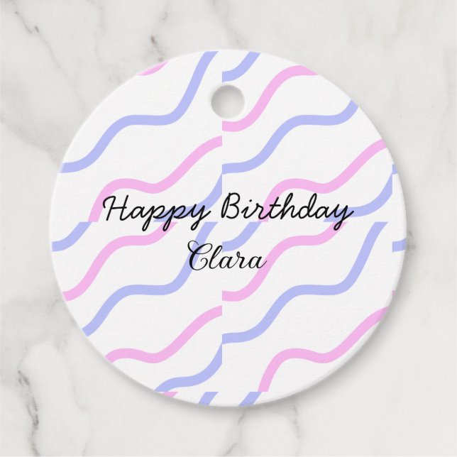 Lila Streifen Rosa Geburtstag Geburtstag hinzufüge Geschenkanhänger (Vorderseite)