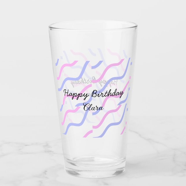 Lila Streifen Rosa Geburtstag Geburtstag hinzufüge Glas (Vorderseite)