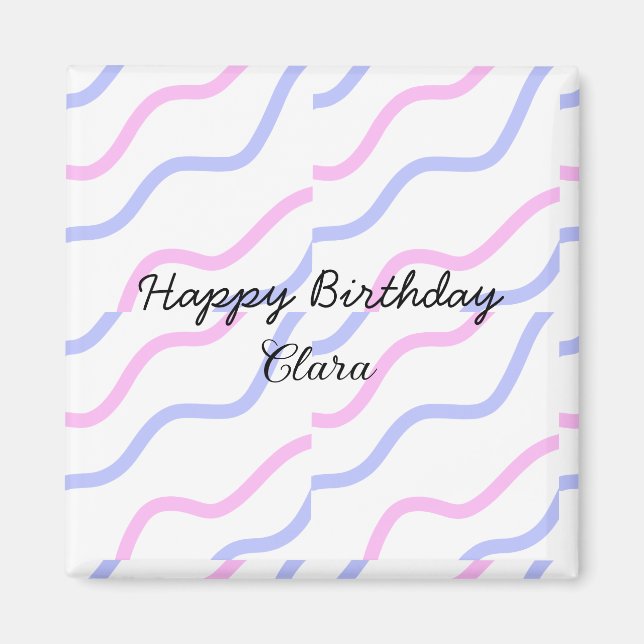 Lila Streifen Rosa Geburtstag Geburtstag hinzufüge Magnet (Vorne)