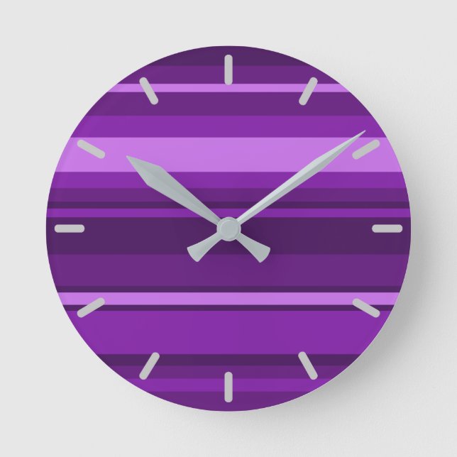 Lila Streifen Runde Wanduhr (Vorderseite)