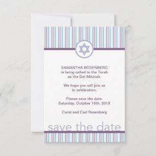 Lila Streifen-Schläger Mitzvah Save the Date