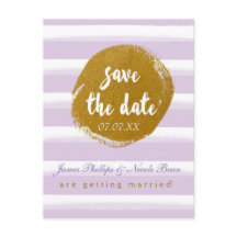 Lila Streifen und Goldfolie Save the Date Postkart