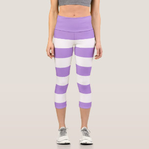 Lila Streifen, weiße Streifen, Streifenmuster Capri Leggings