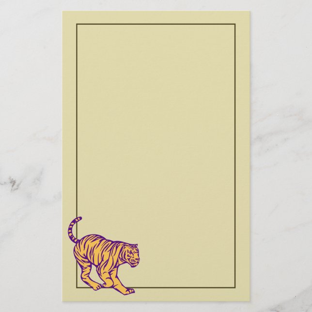 Lila Streifen Wild Cat Tiger Illustration Briefpapier (Vorderseite)