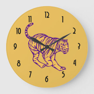 Lila Streifen Wild Cat Tiger Illustration Große Wanduhr