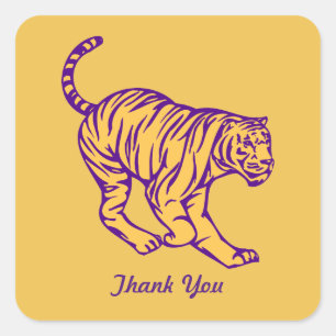 Lila Streifen Wild Cat Tiger Vielen Dank Quadratischer Aufkleber