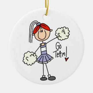 Lila Strichmännchen Cheerleader T - Shirt und Gesc Keramik Ornament