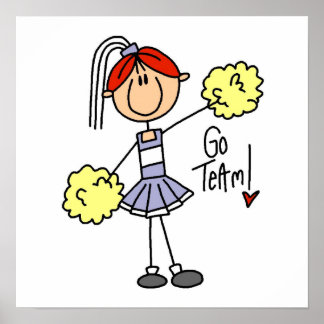 Lila Strichmännchen Cheerleader T - Shirt und Gesc Poster