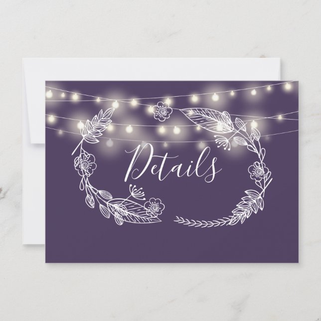 Lila String Lights Hochzeitskarte Einladung (Vorderseite)