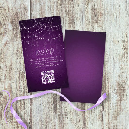 Lila String Lights QR Code Wedding RSVP Begleitkarte