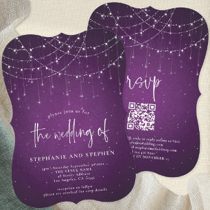 Lila String-Lights QR-Hochzeit für informelles Skr Einladung