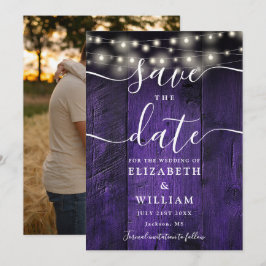 Lila String Lights Rustic Wood Foto Hochzeit Save The Date